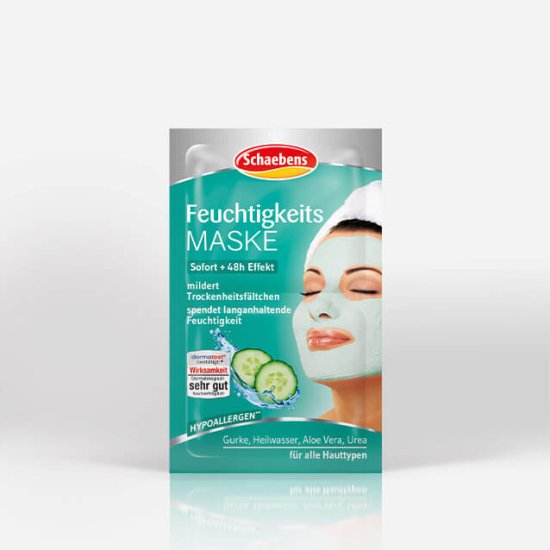 feuchtigkeits-maske-gesichtspflege-pflege-gesichtsmaske-schaebens-aloe-vera-heilwasser-gurke-urea-hypoallergen-hautfeuchtigkeit-feuchtigkeit-sofort-effekt-soforthile-hydration-gruen-tuerkis-verpackung-teaser
