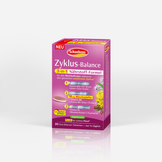 Magentafarbene Produktabbildung von dem Zyklus-Balance Nahrungsergänzungsmittel von Schaebens