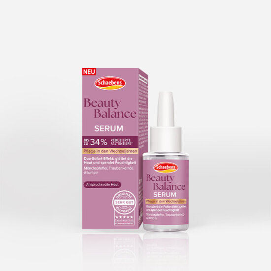 Produktabbildung der Vorderseite der Serumflasche "Serum" mit Pipette und der Verpackung.